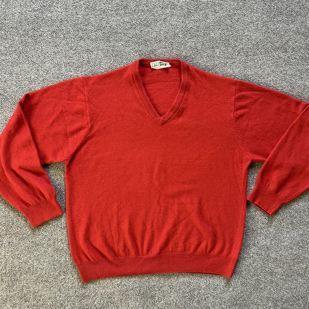 Mauro Sergio Sweater Mens Large‎ Red V Neck Merino Wool Angora Knit Pullover